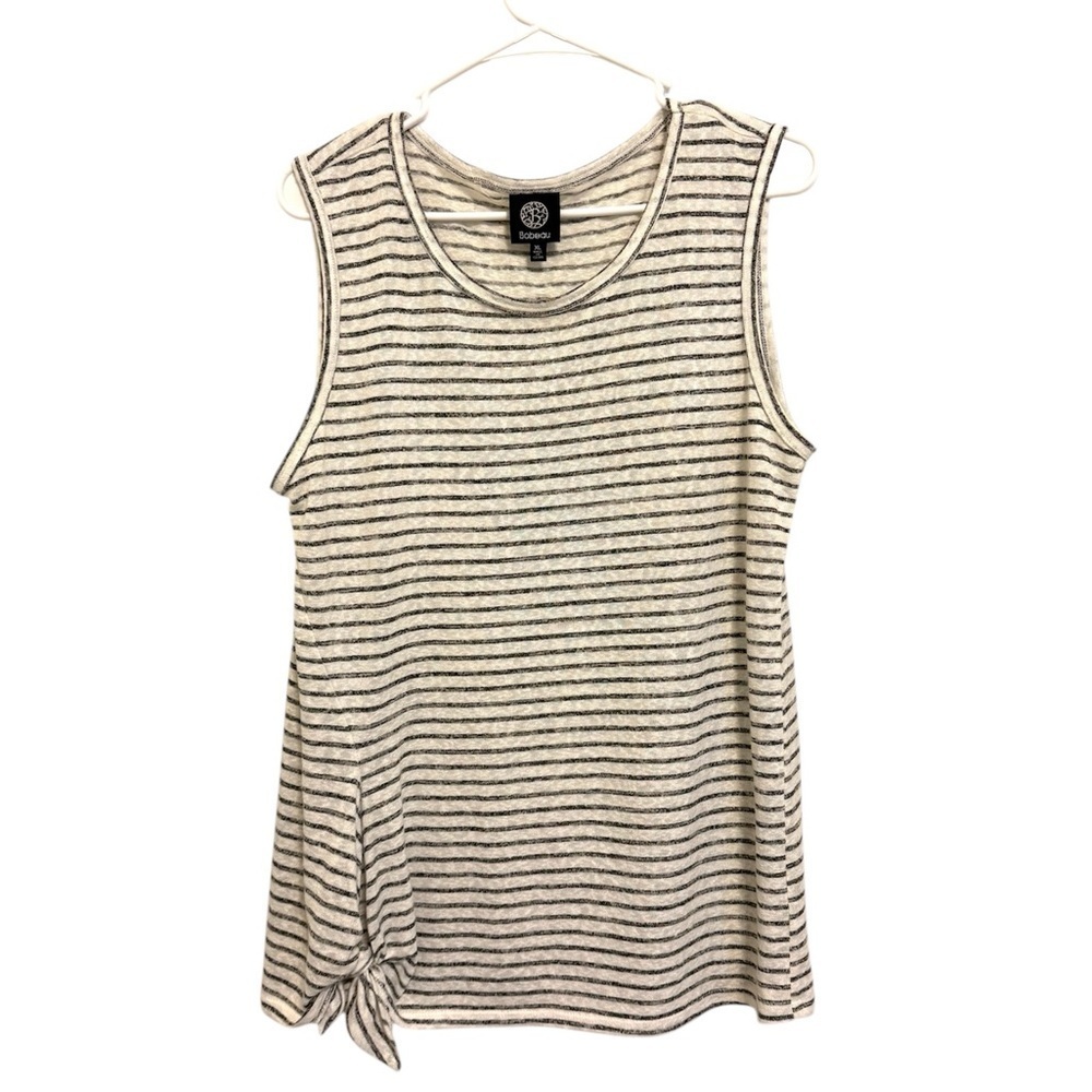 2/$30 Bobeau - Black & Cream Striped Sleeveless Tank Top XL Casual Tie Hem